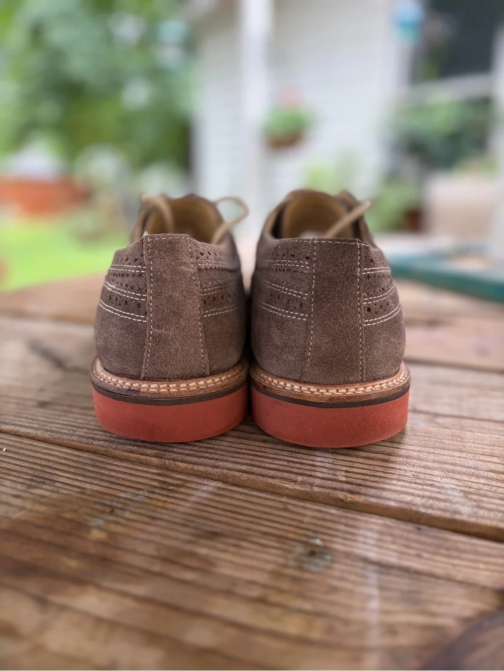 1901 Men's Suede Wingtip Oxfords in Taupe with Contrasting Sole